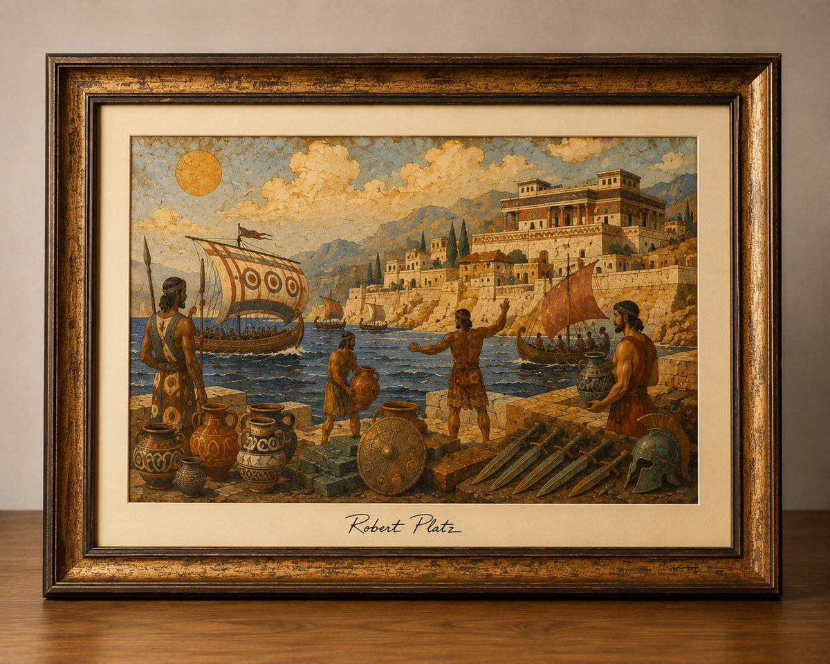 Bronze Age Harbor in Gilded Frame