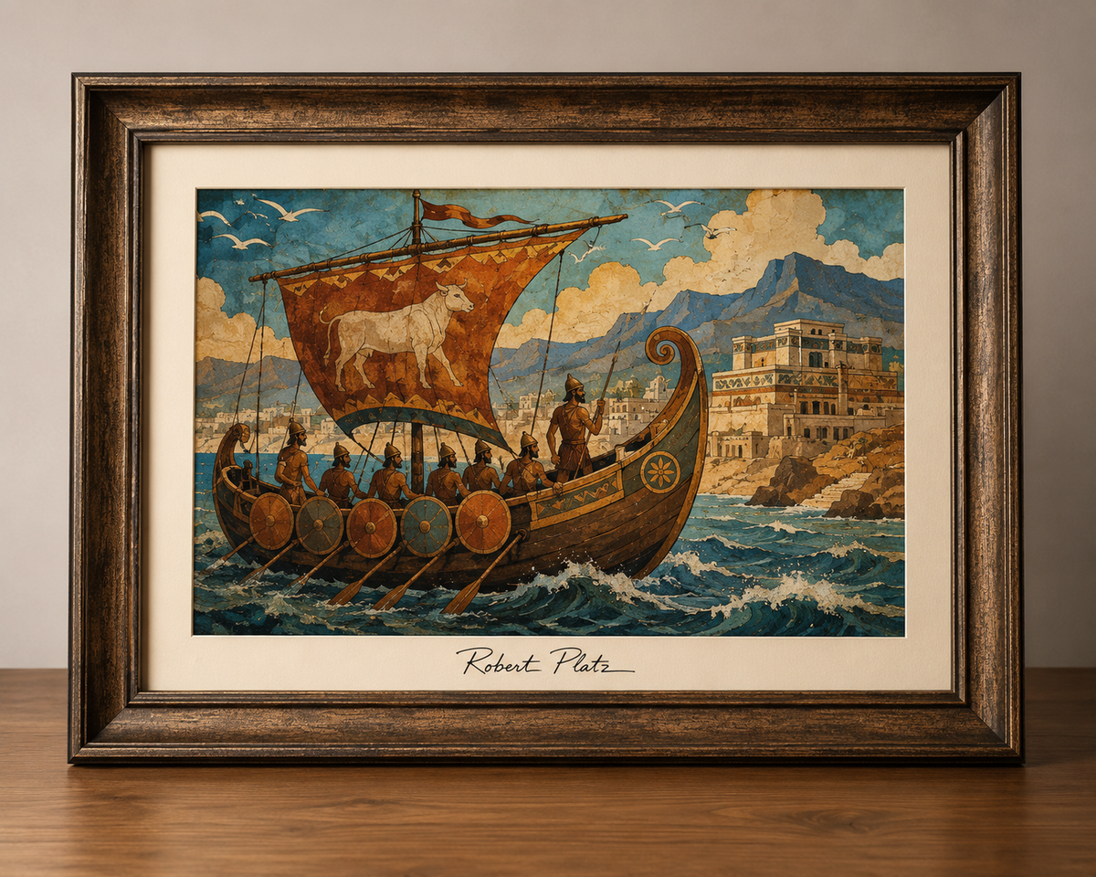 Bronze Age Ship Under a Golden Sail