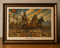 Chariot Battle Mural in Ornate Frame