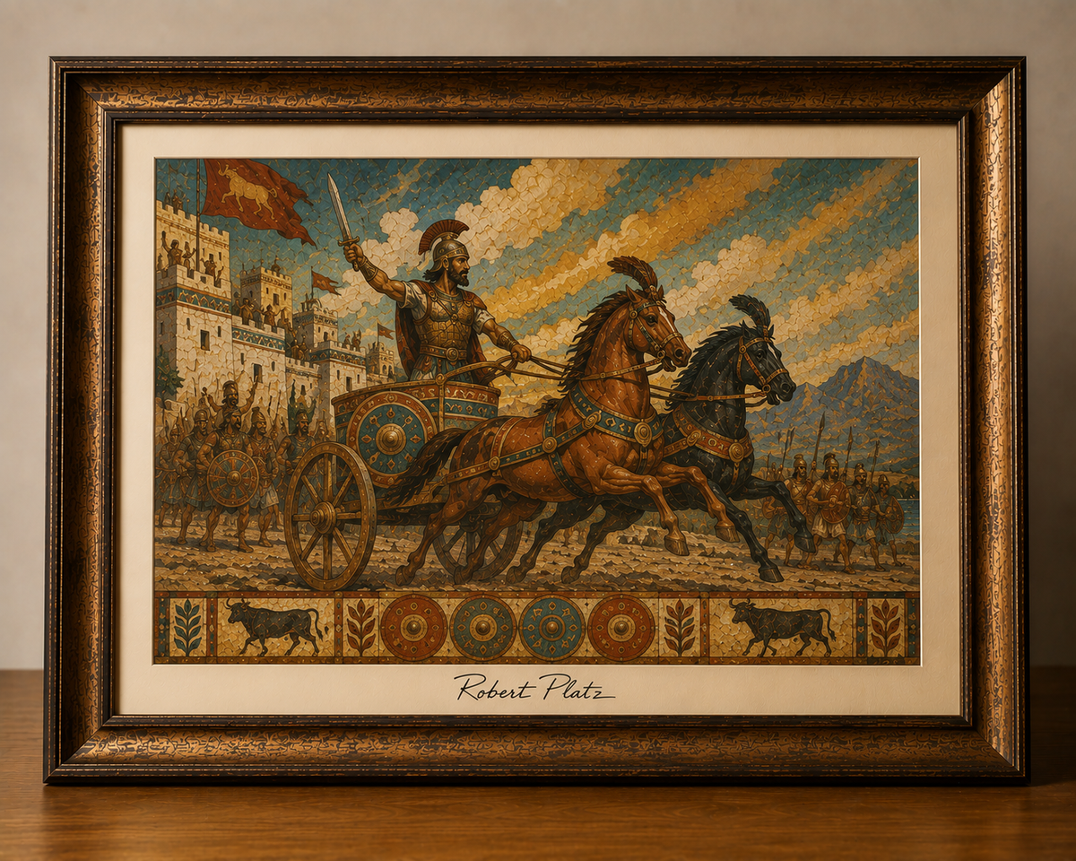 Chariot Battle Mural in Ornate Frame
