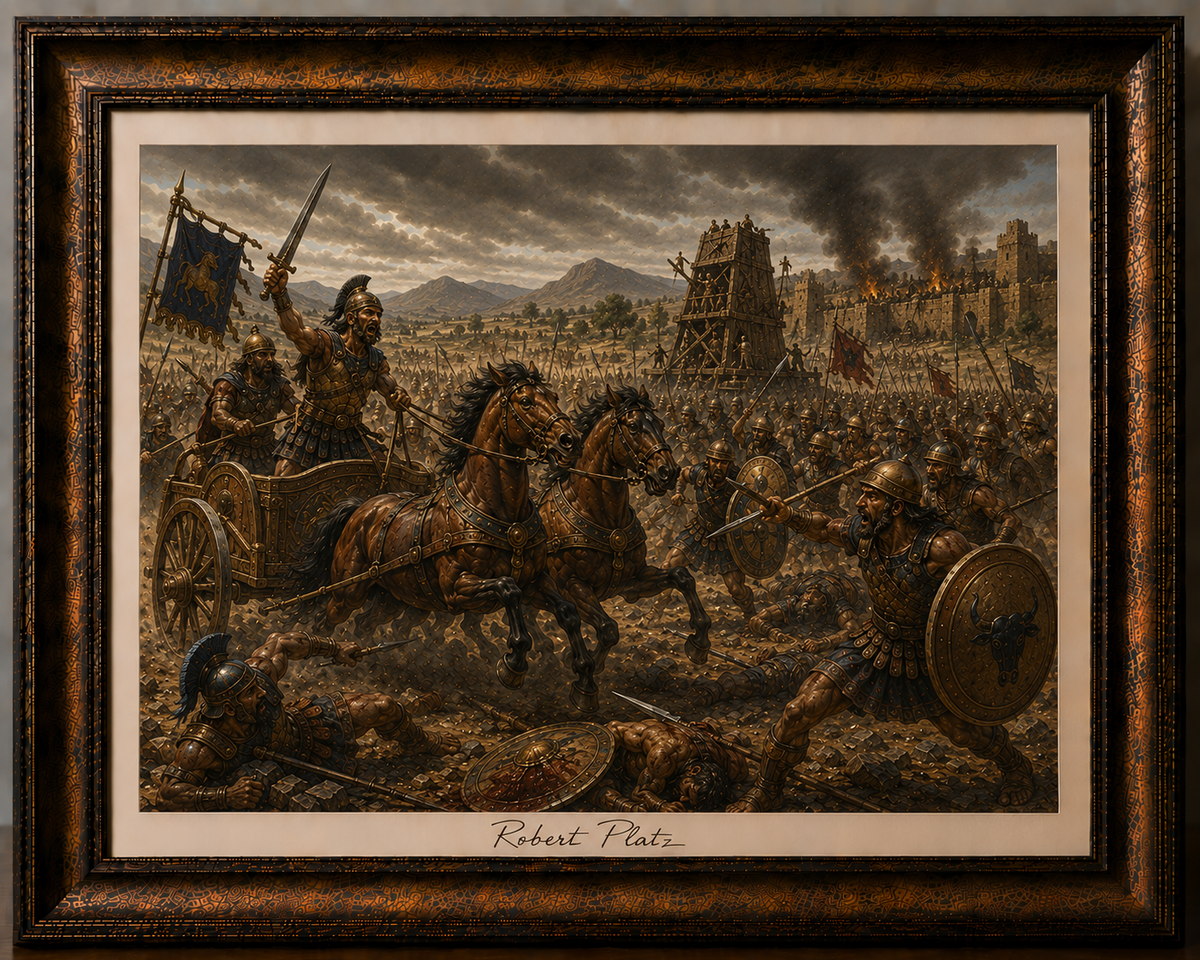 Chariots Clash Beneath Stormy Skies