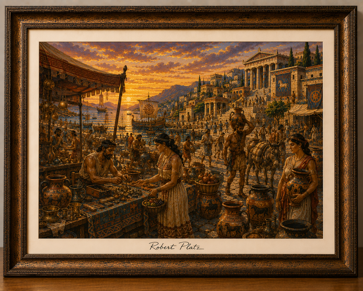 Classical Mediterranean Market at Sunset